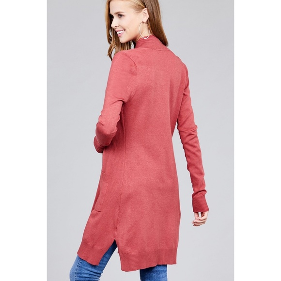 Dusty Cedar Long Draped Cardigan - Picture 2 of 3